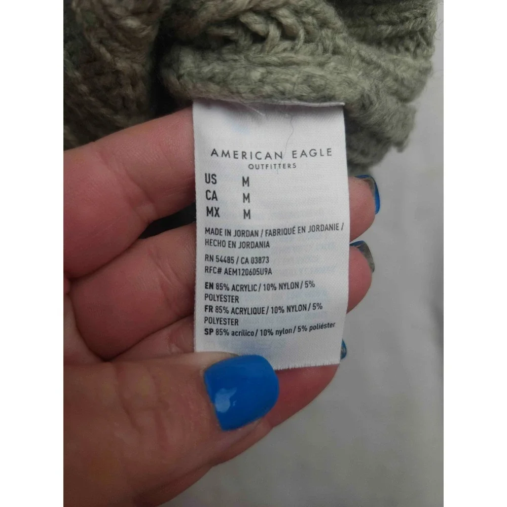American Eagle Sweater Womens Medium Green V-Neck Knit Pullover Textured Chunky